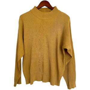 Vintage Sweater 70s/80s Ribbed Long Sleeve Top Mock Neck Metallic Gold Size 3X